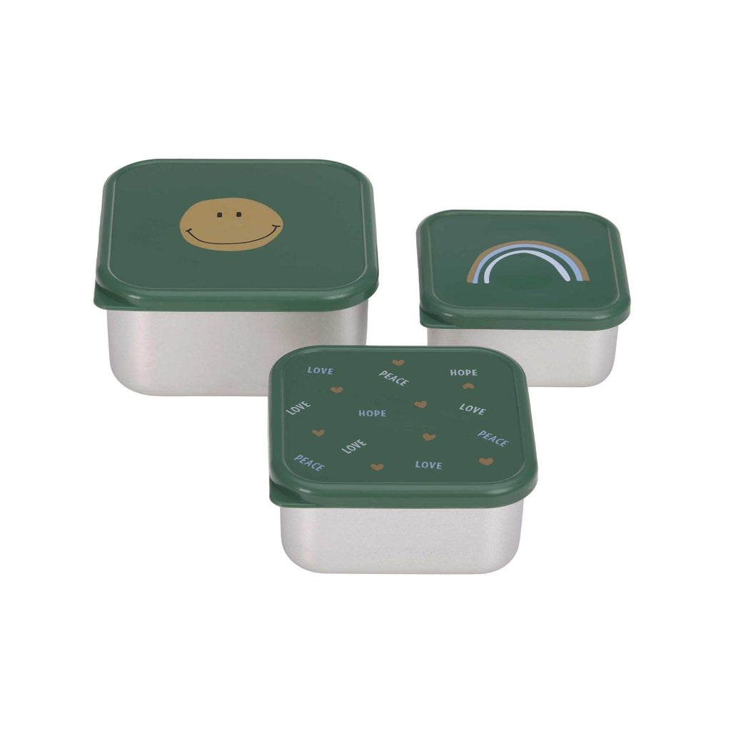 Snackdoosjes stainless steel - set van 3 - Happy Rascals - Smile Green
