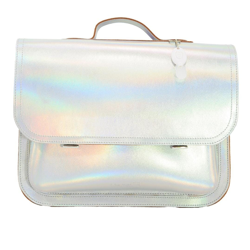 Lederen schooltas met magneetsluiting - Silver