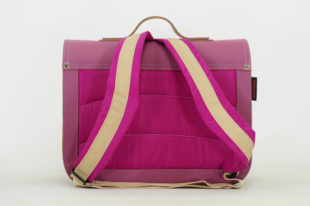 Lederen schooltas met gespen - Plum