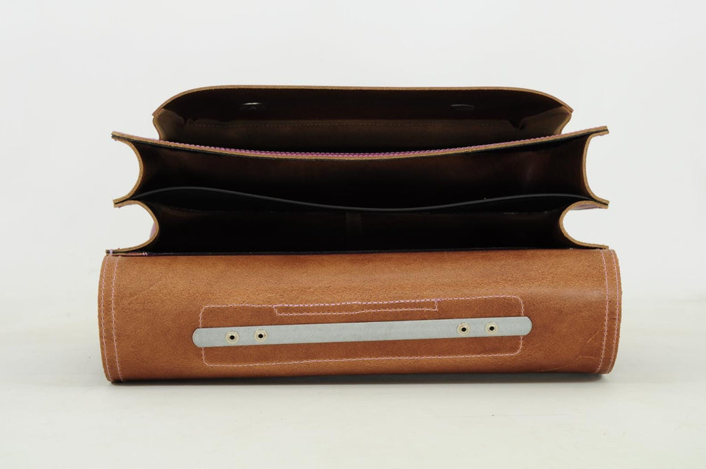 Lederen schooltas met gespen - Plum