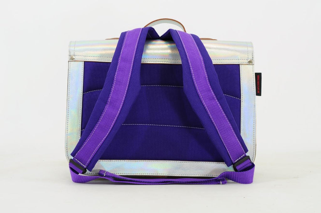 Lederen schooltas met gespen - Silver