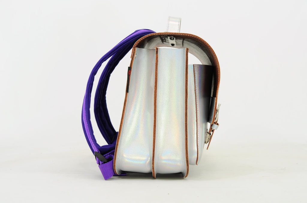 Lederen schooltas met gespen - Silver