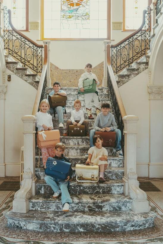 Lederen schooltas met magneetsluiting - Football Cobalt