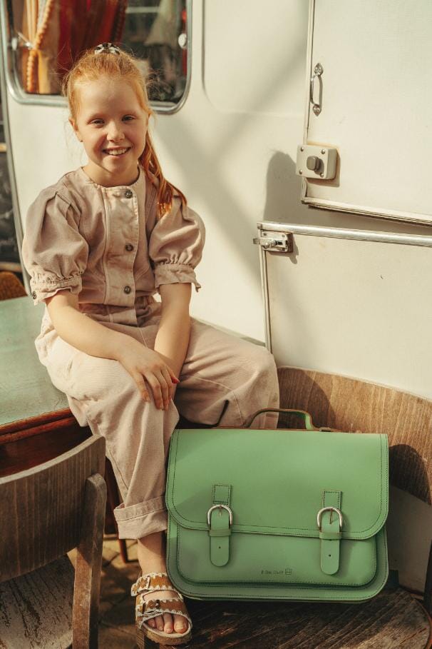Lederen schooltas met gespen - Pastel Green