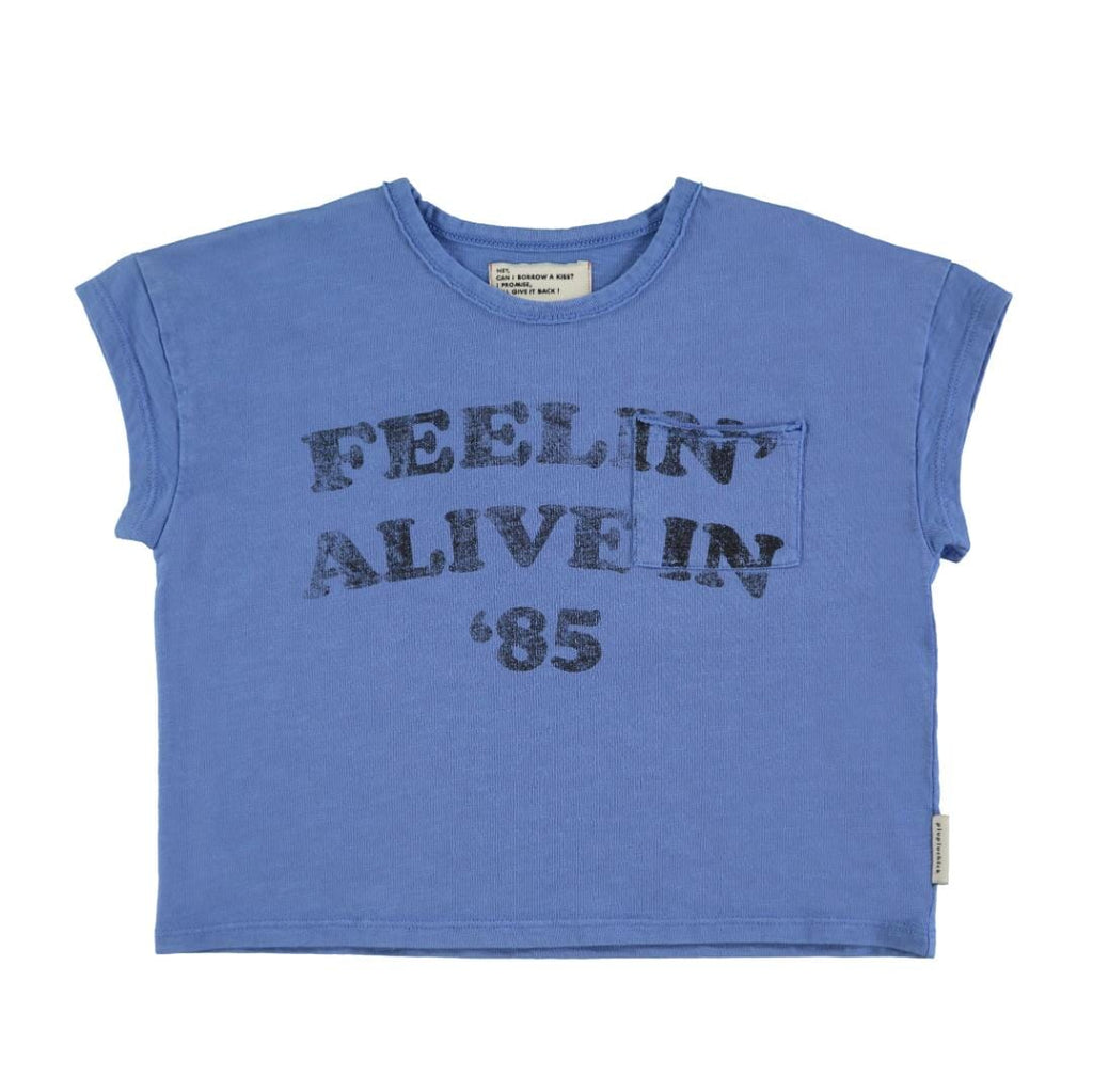 T-shirt - blauw met "feelin' alive" print