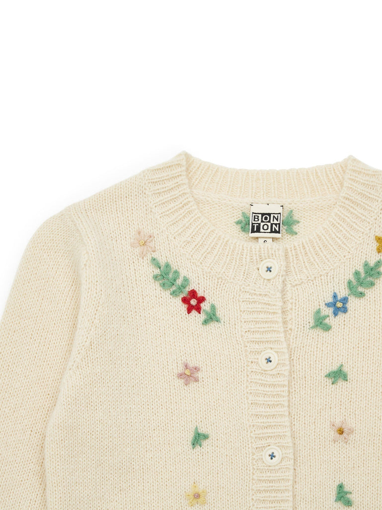 Gebreide cardigan - broderie fleur - Bonton
