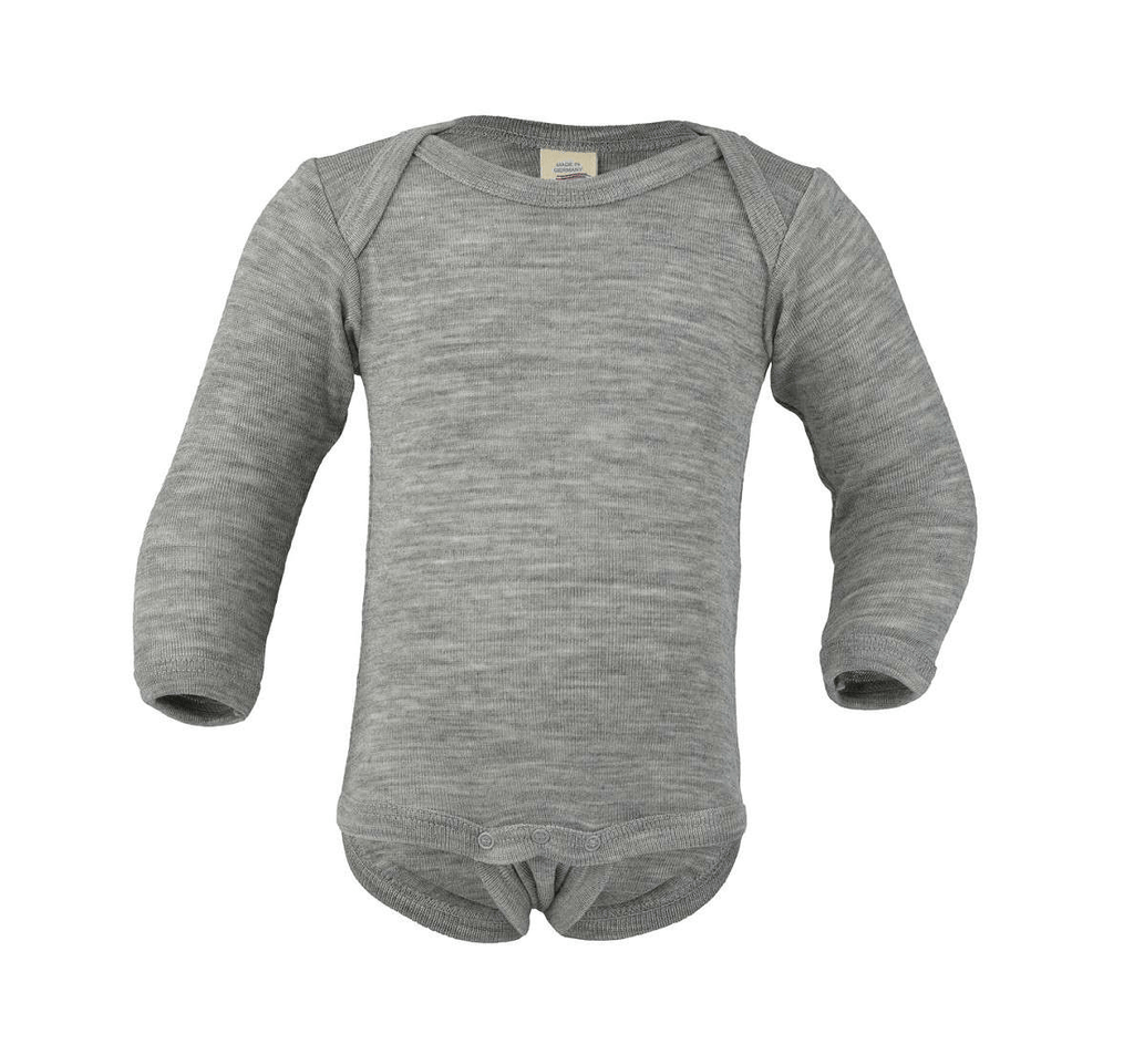 Romper with long sleeves in wool & silk mix - Light Gray Melange - Engel Natur