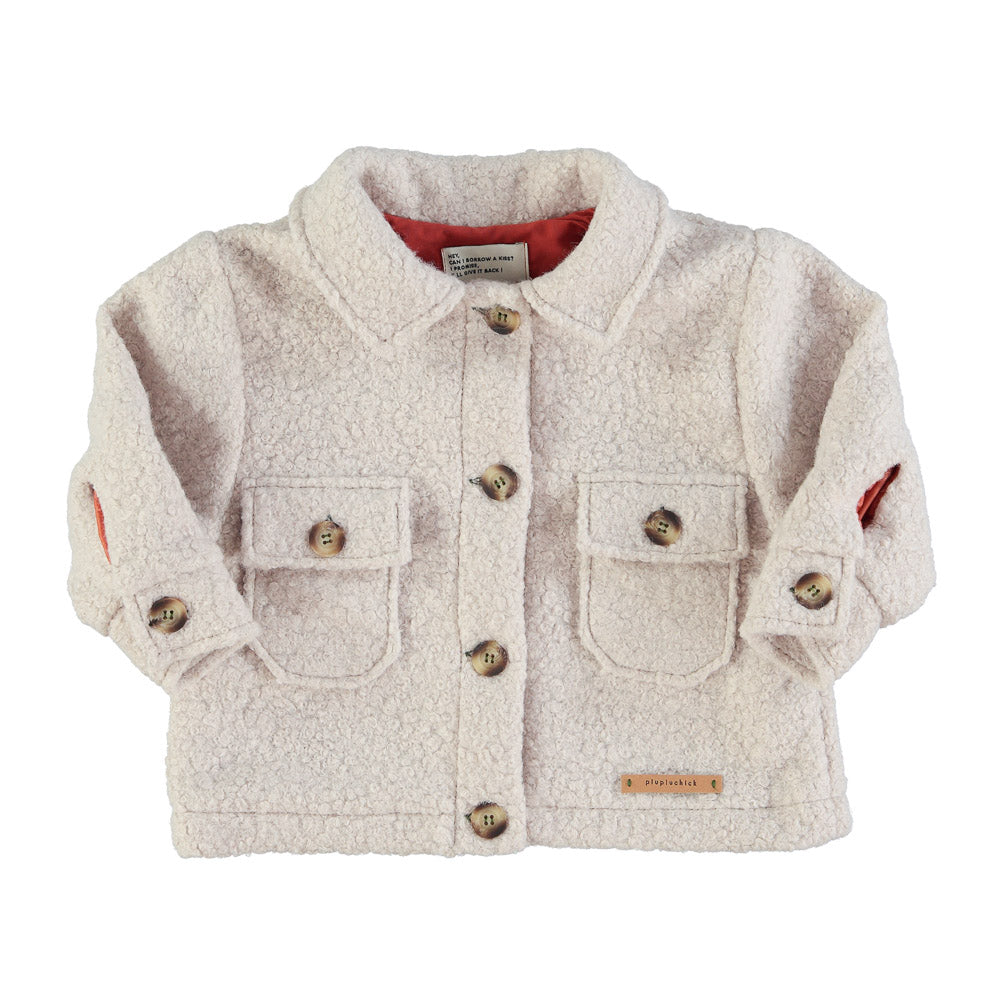 Faux fur jacket - Ecru jacket with print"vida bonita"- piupiuchick