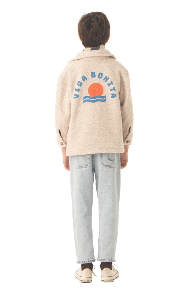 Faux fur jacket - Ecru jacket with print"vida bonita"- piupiuchick