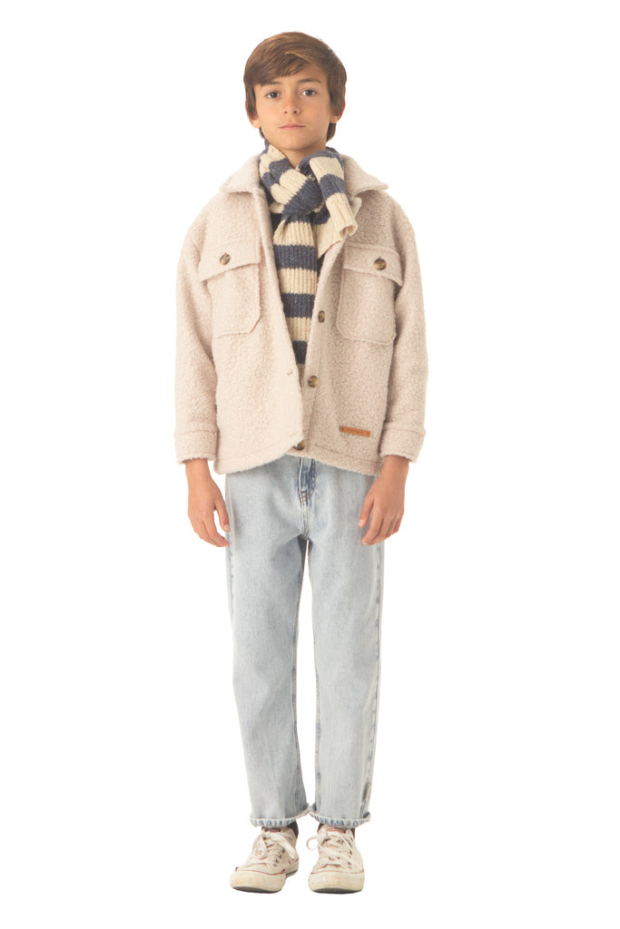 Faux fur jacket - Ecru jacket with print"vida bonita"- piupiuchick