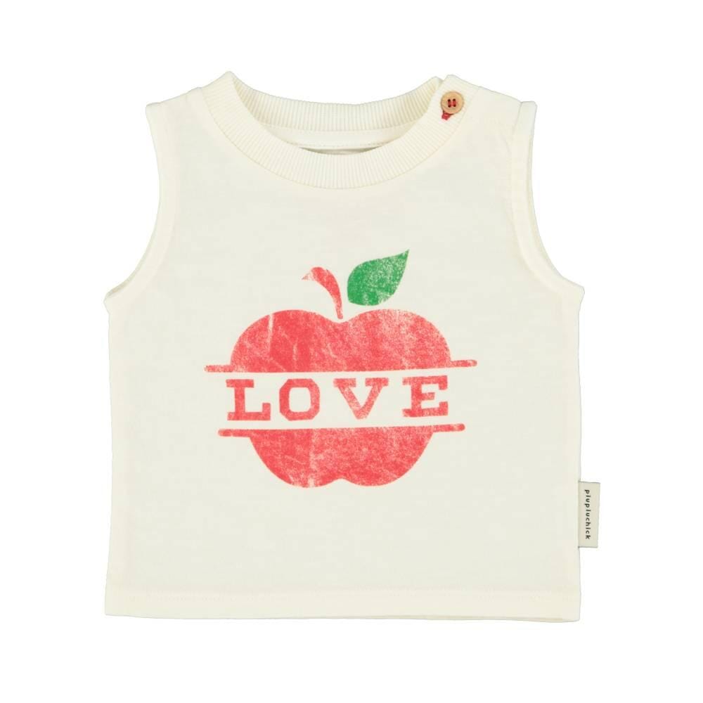 Mouwloze babytop - Ecru met appel