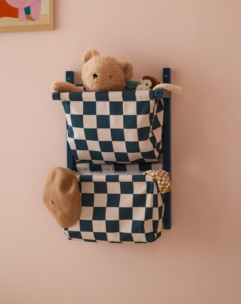 Wall-mounted storage rack - Check Teal - Kid's Concept
