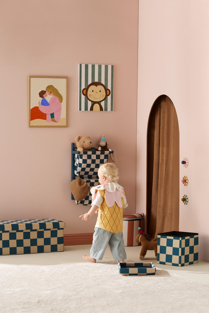 Pouf 30cm with storage - Check Teal - Kid's Concept 