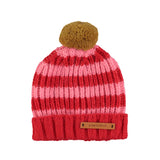 Muts met pompon - Rood & roze