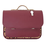 Lederen schooltas met magneetsluiting - Leo Aubergine