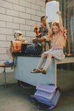 Lederen schooltas met magneetsluiting - Wave Lila