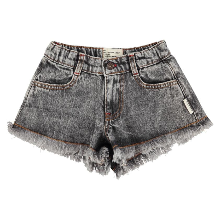 Short met franjes - Washed black denim