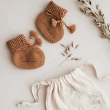 Knitted baby booties - Noisette