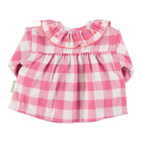 Baby blouse met geborduurd kraagje - checkered pink